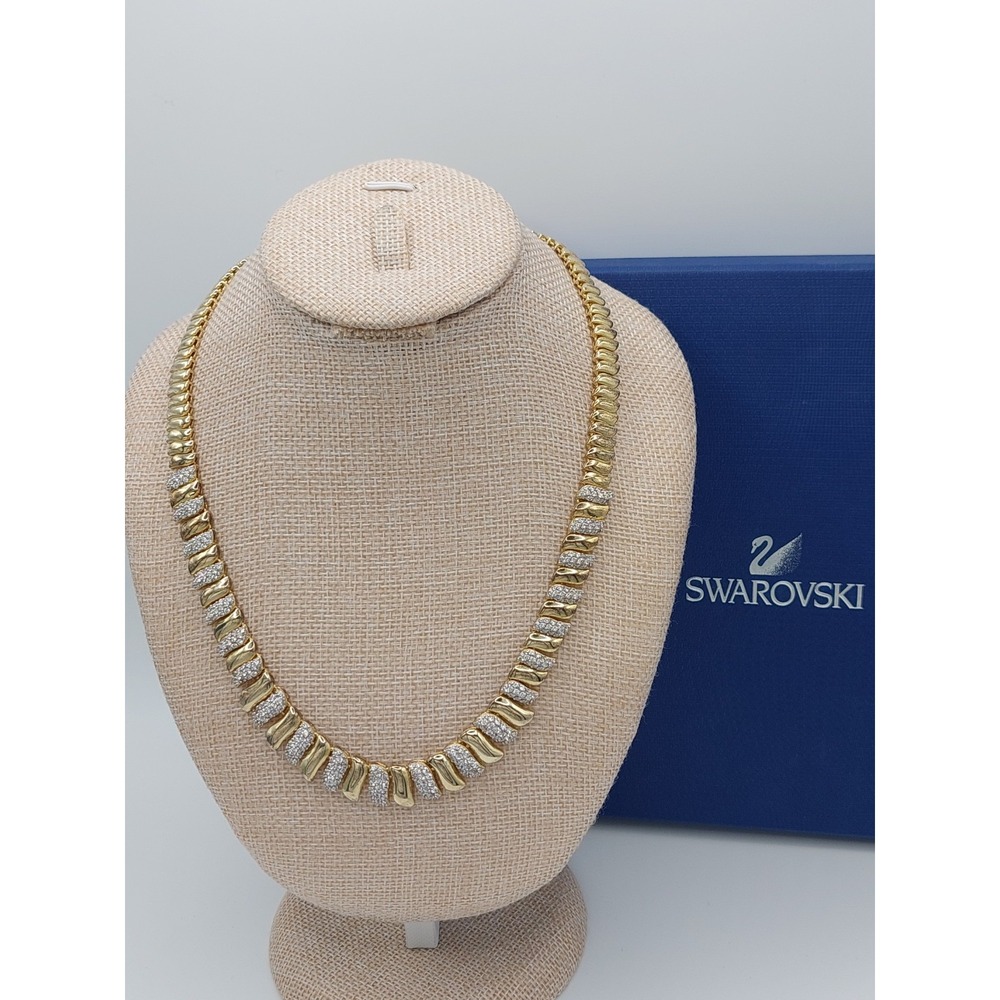 Gold Vermeil Crystal Necklace 925 Swarovski Box Vintage Minimalist Classic Chic